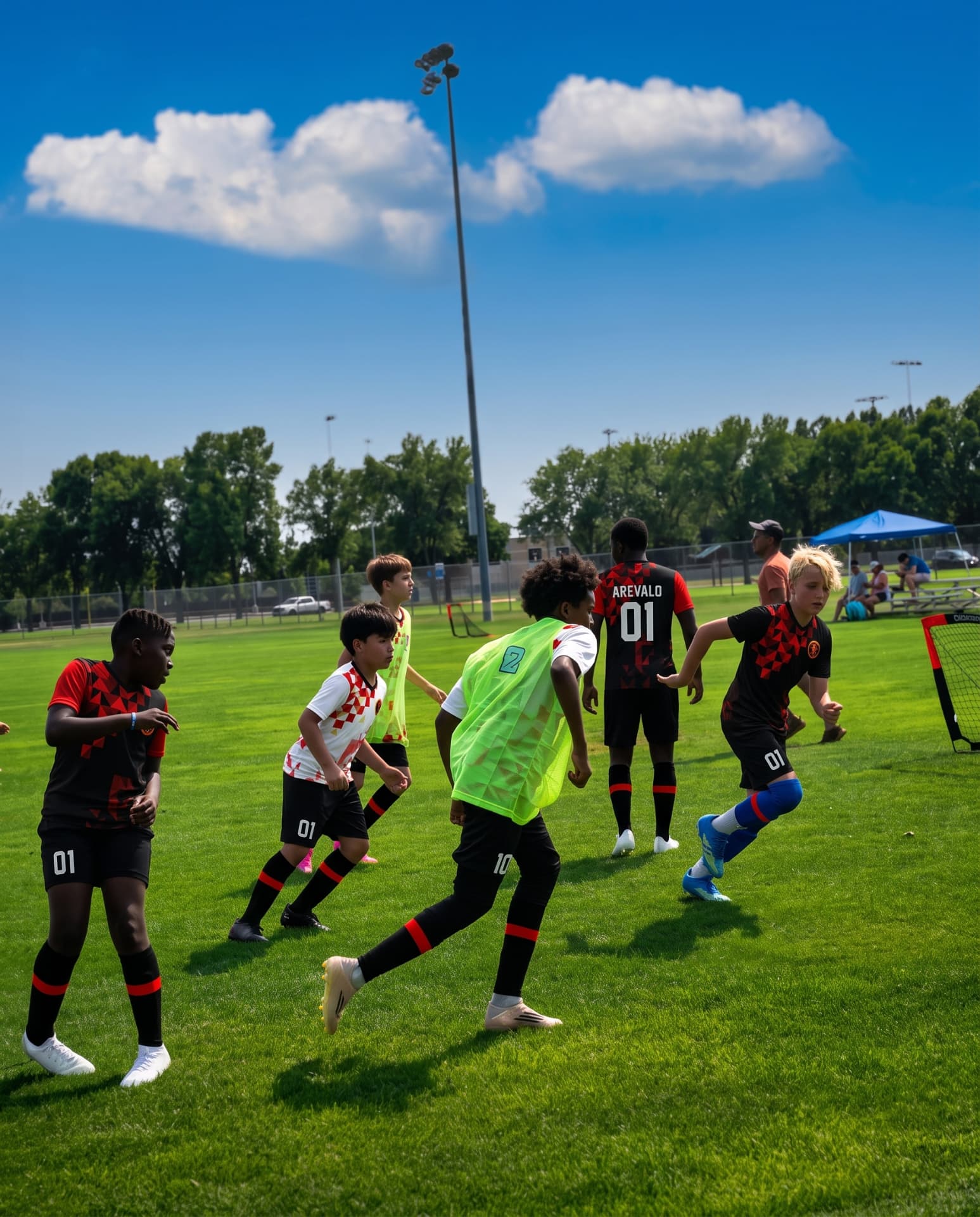 FC Sparta boys scrimmaging in red and black kits