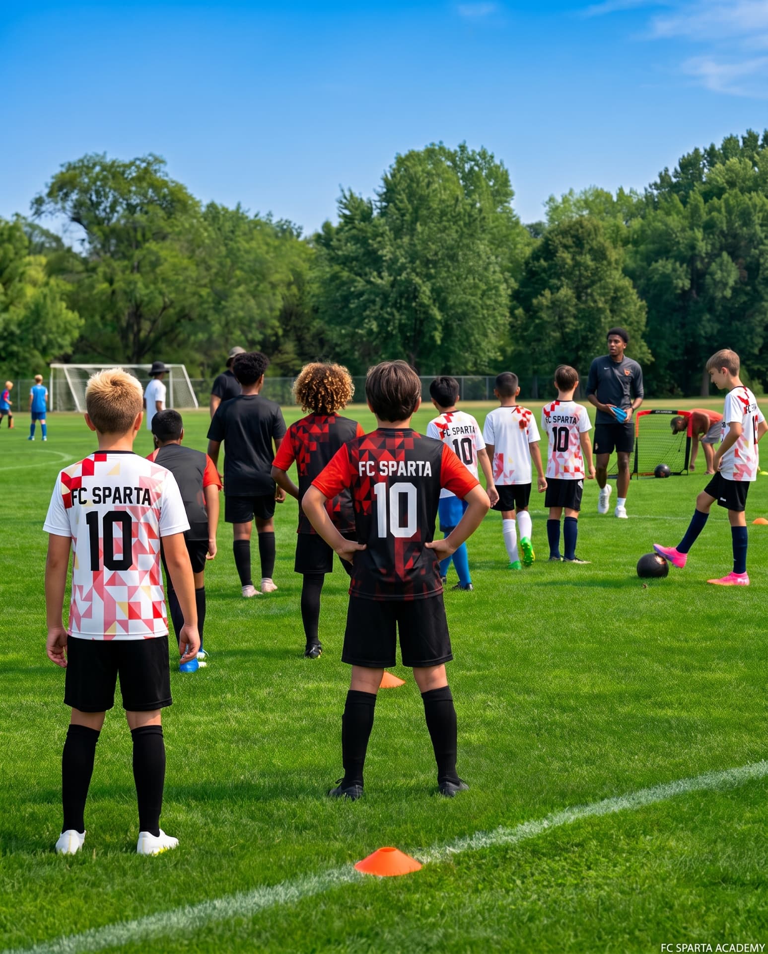 FC Sparta Academy players watching a coach during training