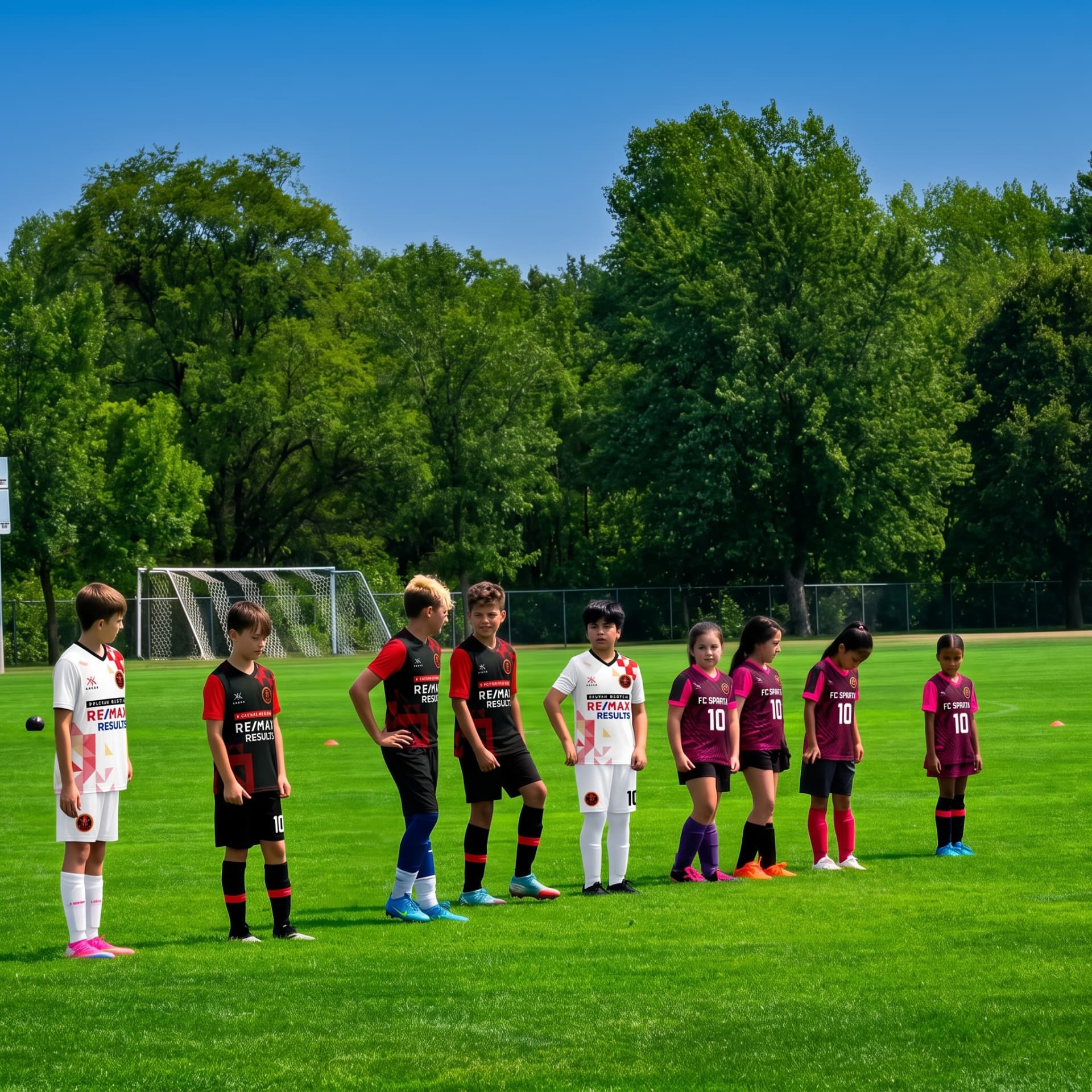 FC Sparta MN boys and girls lined up on the field before a session
